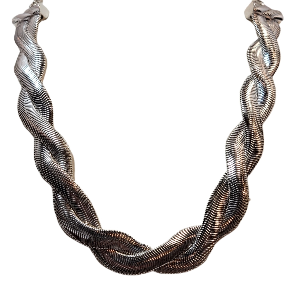 Necklace Woven Snake Chain Silver Tone Flexible